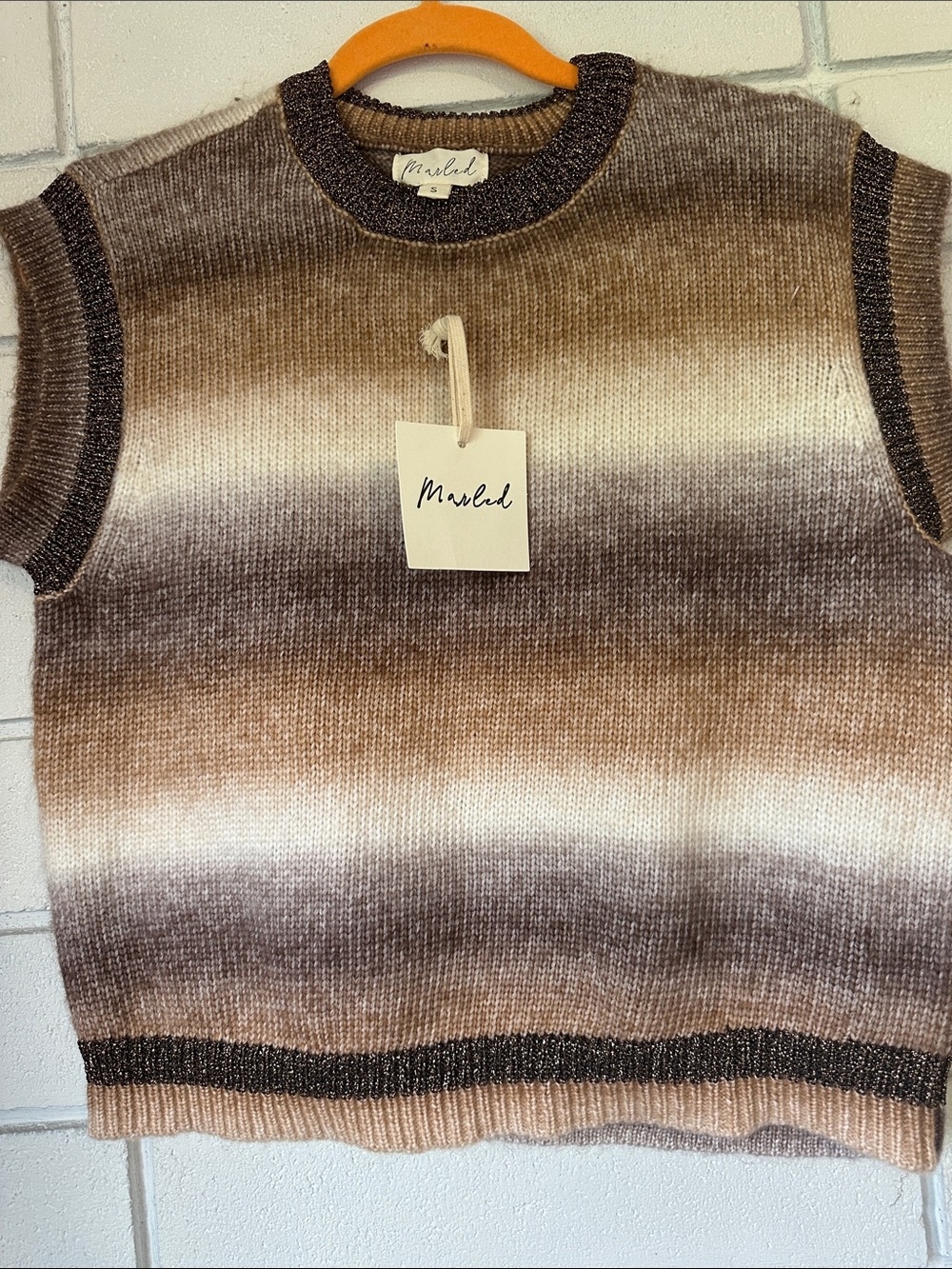 Marled Ombre Knit Sleeveless Crew in Brown and Cream